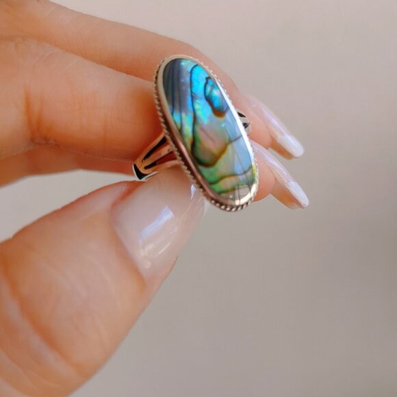 Sterling Silver Abalone Ring, Women's Ring, Ring, Genuine Abalone, 925 Stamped, - Picture 2 of 10